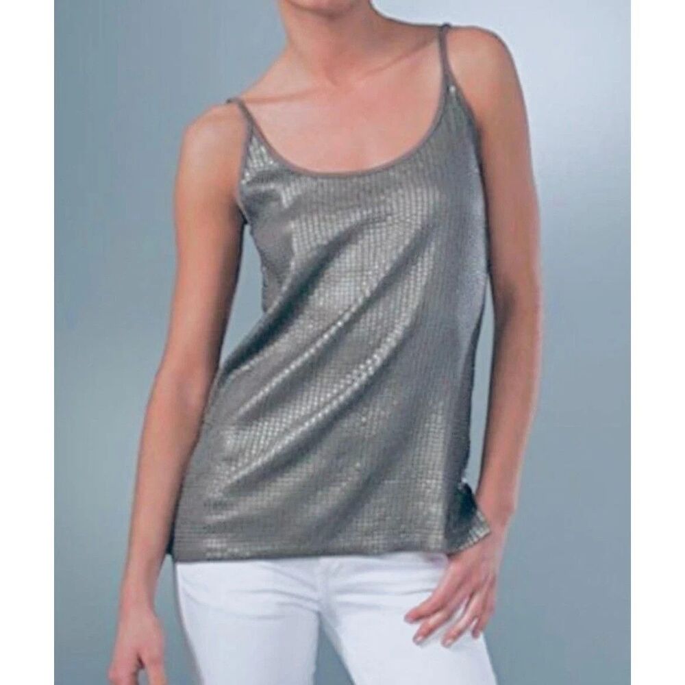 Vince Sequin Cami Tank Top Sz Med. Silver Sequin Sparkle Party Evening Top